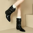 thumbnail image 2 of Wensltd Women Pull On Leather Boots Ankle Pointed Toe Office Trendy Boots Comfortable Black, 2 of 5