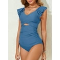 thumbnail image 6 of Eytino Womens Swimsuits Tankini Swimsuits V Neck Cutout Swimming Suits Tummy Control Ruffled Two Piece Bathing Suit with Bottom Swimwear Blue S-2XL, 6 of 8