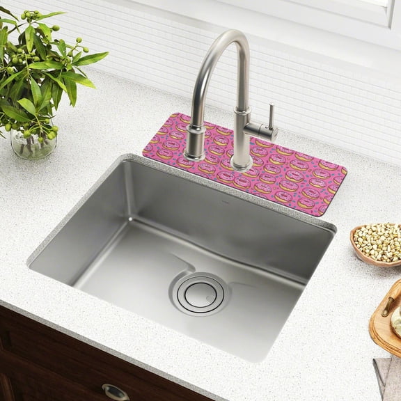 Yayeee Faucet Mat for Kitchen Sink 14.7" Diatomite Long Splash Guard Pad, Pink Doughnuts