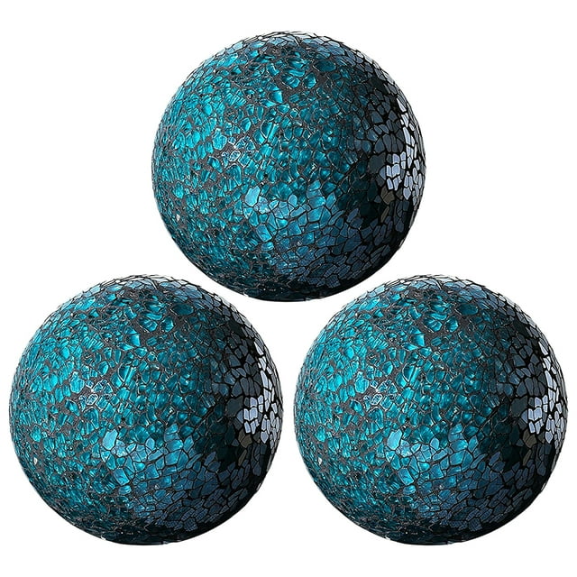 Juego de esferas de mosaico de 8 cm para centros de mesa: cuencos, bolas de espejo y orbes de cristal de mosaico. Azul 3pcs