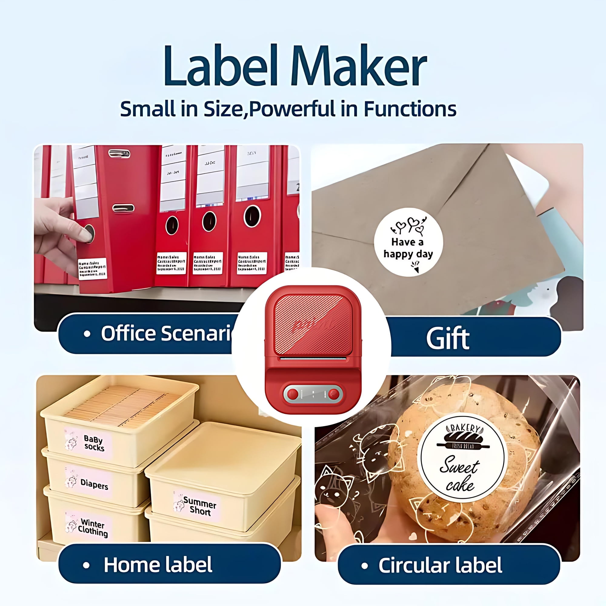 Pecham Thermal Label Printer, Label Maker Machine with Tape, Bluetooth Label Maker, Portable Thermal Sticker Printer for Small Business, Office, Home, School, Sticker Printer for Phones & PC