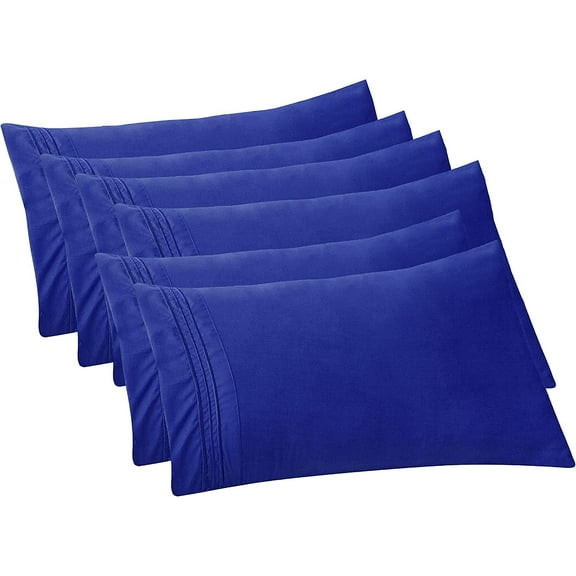 Mocassi 6-PACK Solid Pillowcases 1500 Thread Count Egyptian Quality,Easy Slip-On, 6-Piece Set, Standard/Queen Pillowcase, Royal Blue