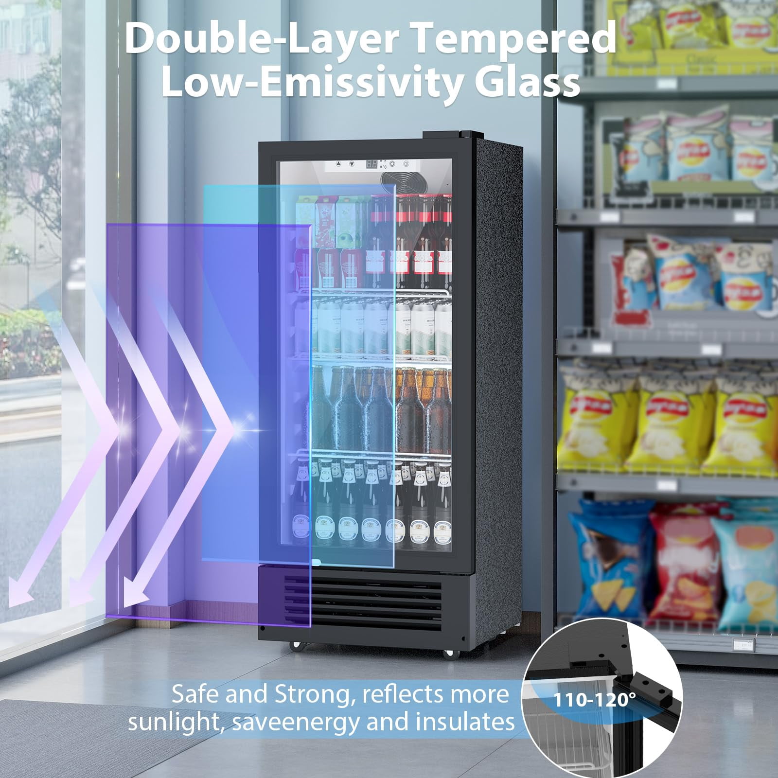 Auseo Commercial&Residential Display Refrigerator,Beverage Refrigerator with Double Tempered Glass Door, 34℉–50°F Drink Fridge for Home/Office/Bar/Restaurant