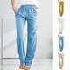thumbnail image 2 of YellowXLPantalones palazzo de pierna ancha para mujer Pantalones sueltos de lino con cordón Pantalones cortos, 2 of 5