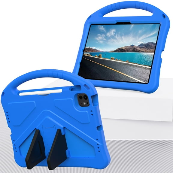 DWaybox Shockproof Case for iPad Pro 11-inch M5 2025 Model A3357/A3358, Lightweight EVA Kids-Proof Cover with Handle Stand, Anti-Drop Design & 360° Full Body Protection -Blue