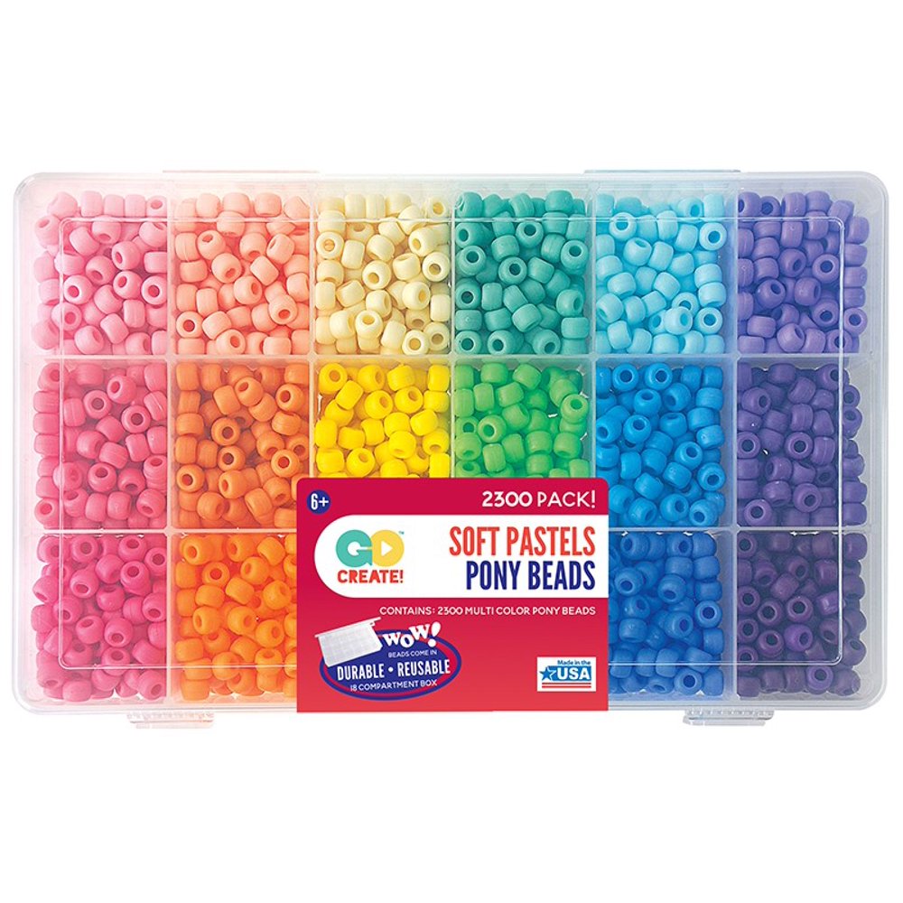 The Beadery Soft Rainbow Color Bead Box, 2300 Plastic Matte Pony Beads