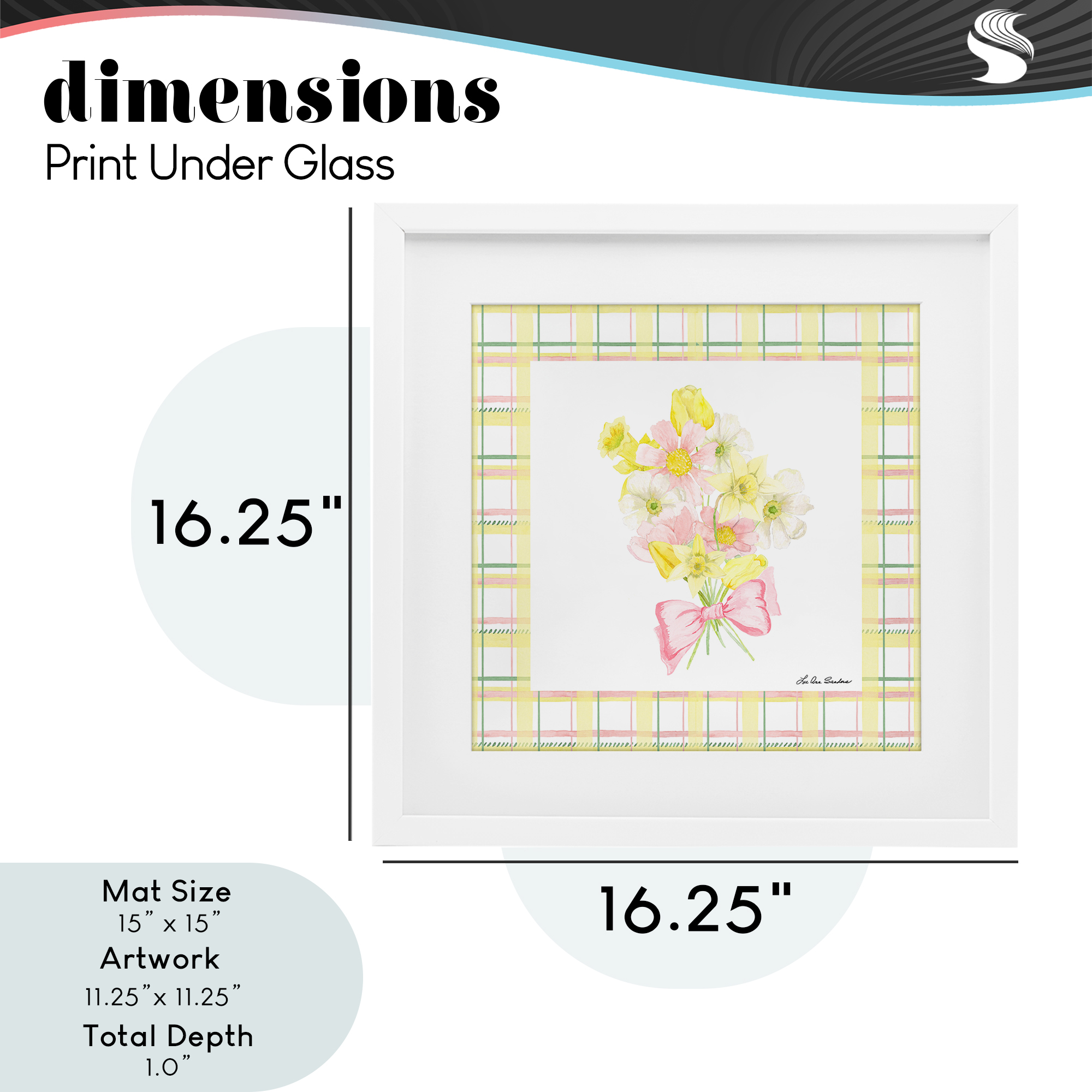 Spring Daffodils on Plaid White Framed Print Under Glass, design by Lee Ann Sanders