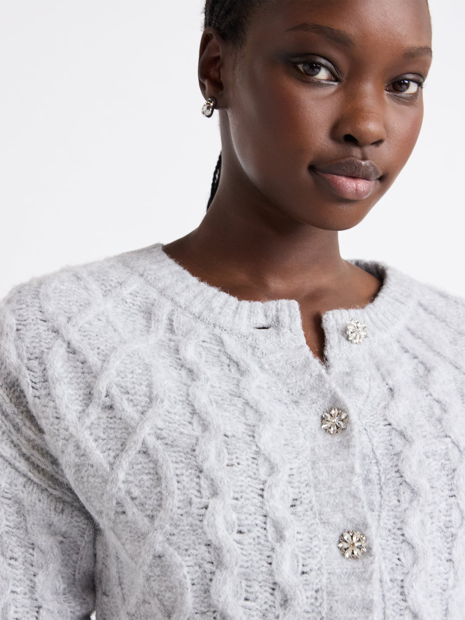 Free Assembly Women's and Women's Plus Cropped Cable Cardigan Sweater, Midweight, Sizes XS-4X