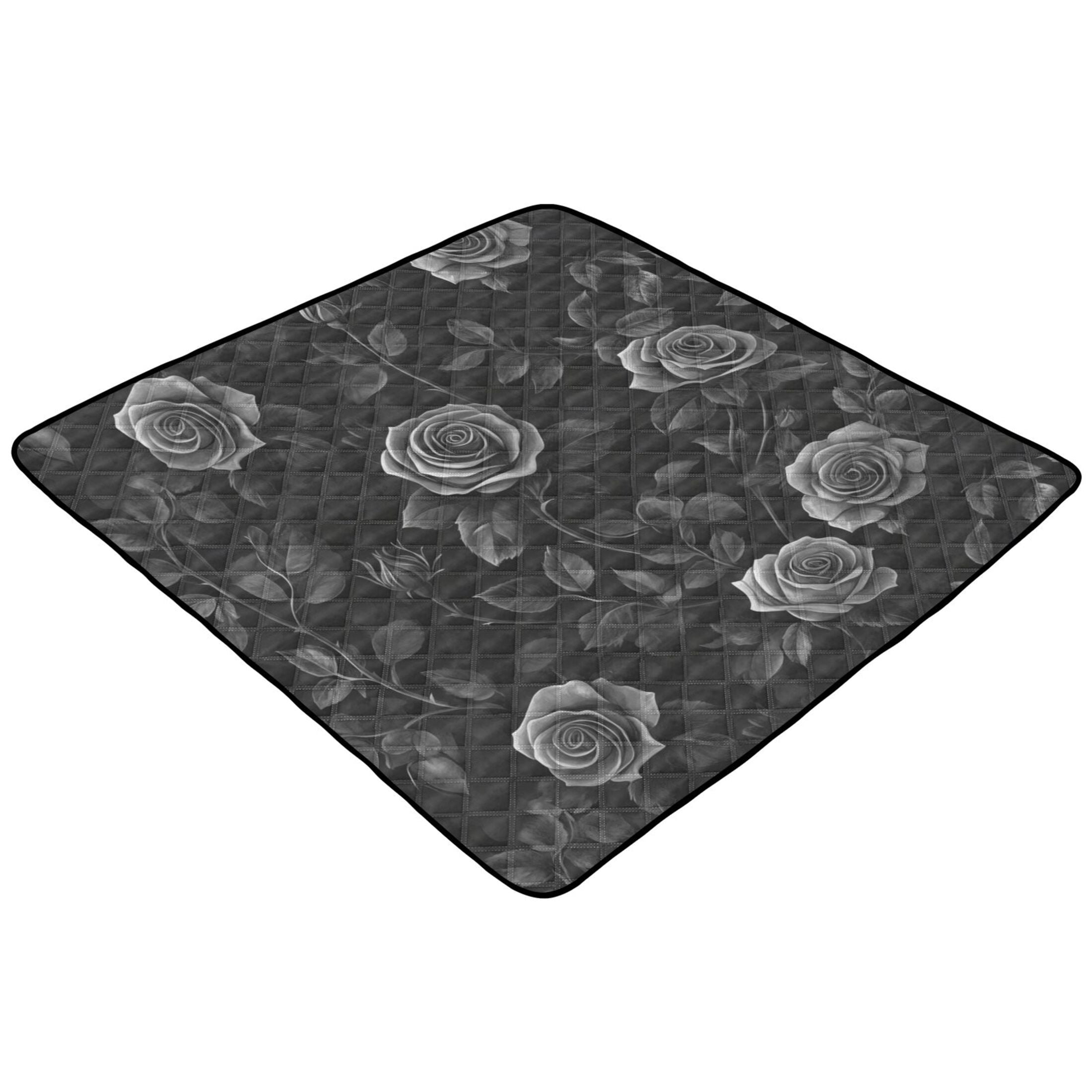 WOBOGO Black Rose Baby Playmats Extra Large Waterproof Rollable Activity Pads for Toddlers 50×50inch