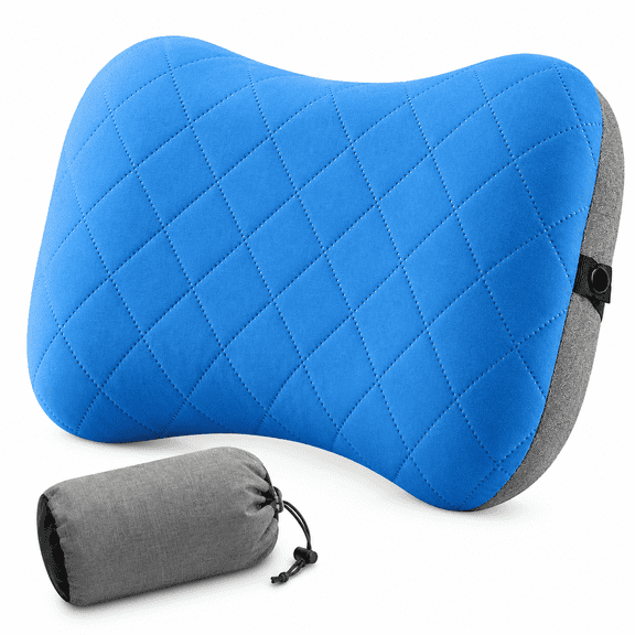 PLERISE Inflatable Camping Pillow with Removable Cover, Washable Neck Lumbar Support for Travel Hiking, Blue, 1 Pack