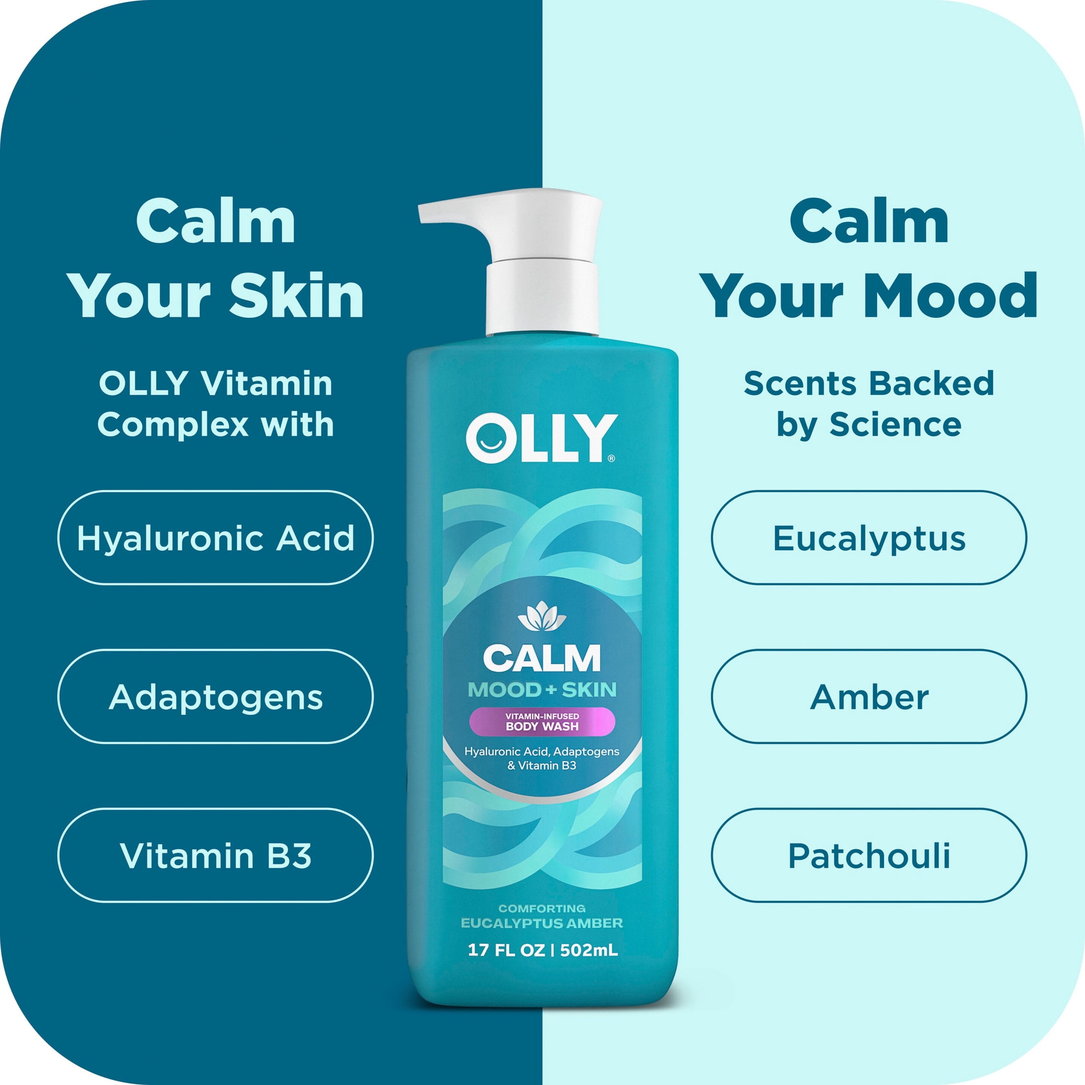 OLLY Body Wash Calm With Hyaluronic Acid ,17 fl oz