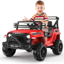 KALNUR 12V Ride on Toy Truck with Parent Remote Control, Kids Electric Car with Music and LED Lights,Red