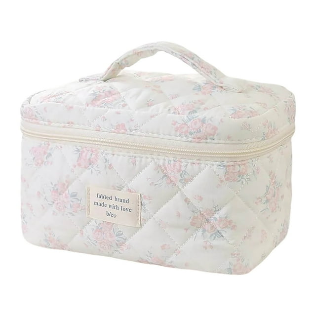 Bolsa de cosméticos de gran capacidad con cierre de cremallera doble y estampado floral Organizador de maquillaje de viaje para guardar artículos de tocador y papelería