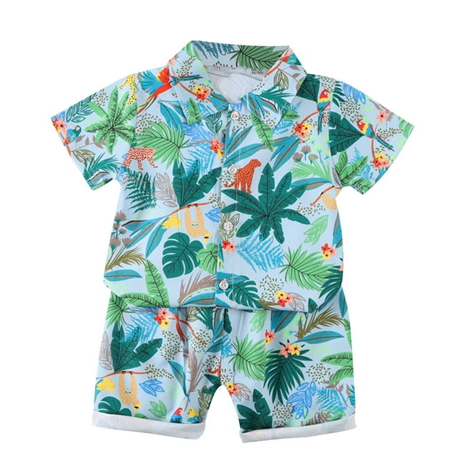 Odeerbi 1-8 Años Conjunto de Verano Para Niños de Hawaianos Camiseta de Manga Corta de Algodón Con Estampado Tropical Conjunto de Dos Piezas de Gráficos