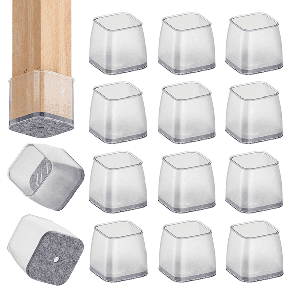 Chair Leg Floor Protectors Chair Leg Protectors for Hardwood Floors Silicone Caps Felt Strengthen Bottom Protection Anti-Scratch Reduce Noise 24 Pack Clear Square L Fit:1-1/16" to 1-5/8"