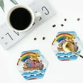 thumbnail image 4 of Naloa Rainbow Animals on Noah's Ark Leather Coasters for Drinks, Durable Drink Coasters 4 Set for Tabletop Protection, Luxurious Home Décor and Housewarming Gift ( {designName})Hexagon, 4 of 6