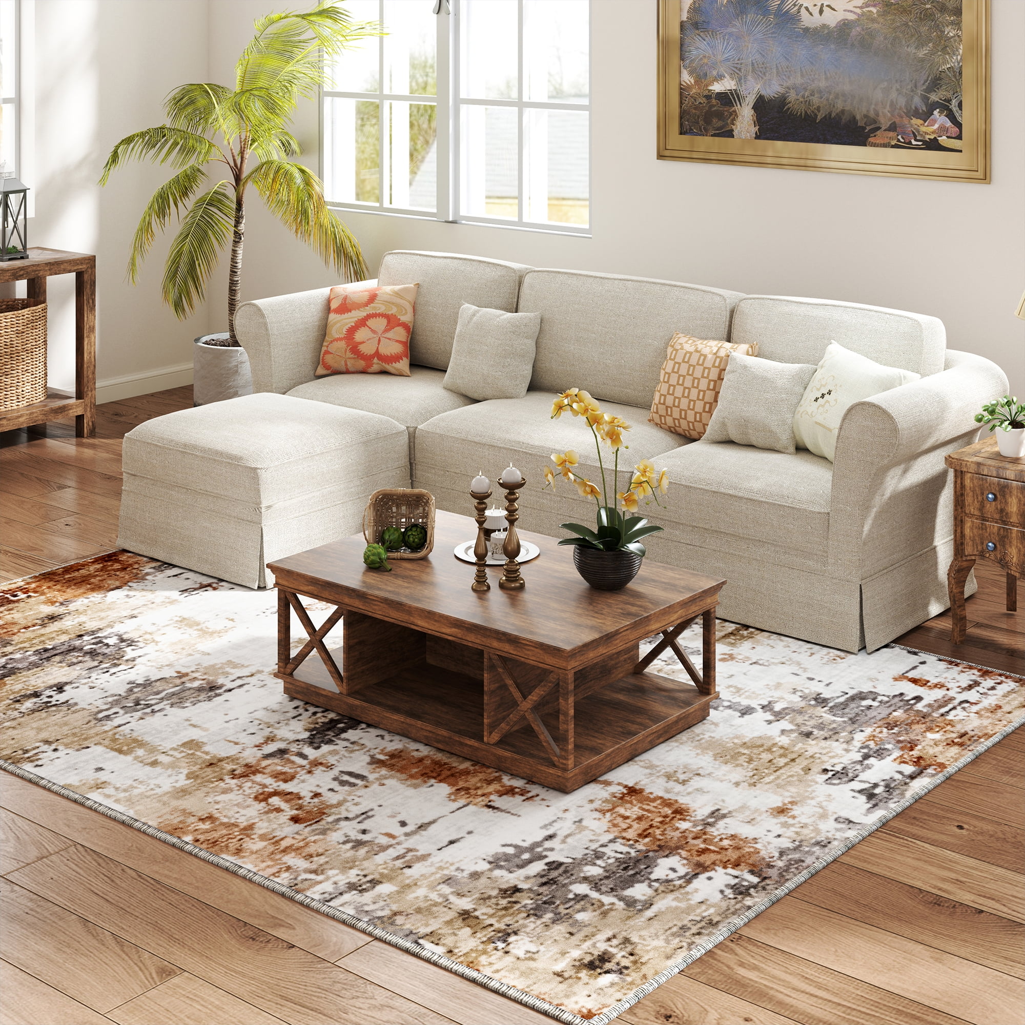 EnHomee Area Rug for Living Room 5x7 Area Rugs for Bedroom Modern Abstract Rug with Rubber Backing Non Slip Washable Persian Carpet, Brown Gray