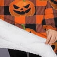 thumbnail image 3 of Oversized Wearable Blanket Hoodie,Checkered Pumpkin Halloween Pattern Sherpa Blanket Hoodie with Super Pockets,Super Warm Fuzzy Pullover for Women & Men, 3 of 6