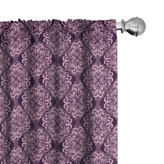 Ambesonne Plum Pink Curtains, Damask Floral Swirls, Pair of 28"x95", Plum and Pale Pink