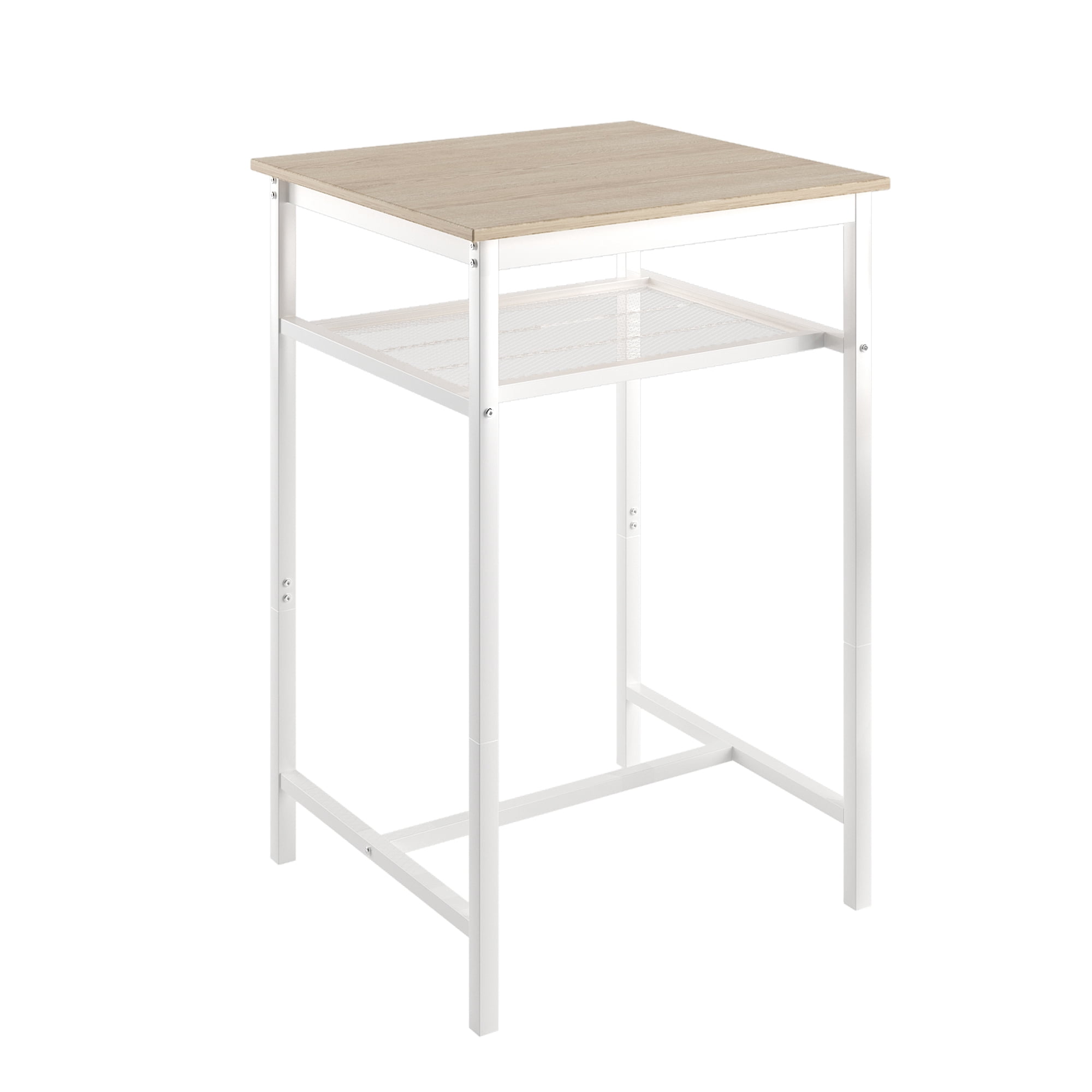 Bar Table Set of 2,Bistro Kitchen Table Sets,Wood Pub Bar Table Set with Storage Rack for Small Space, Apartment,White Oak