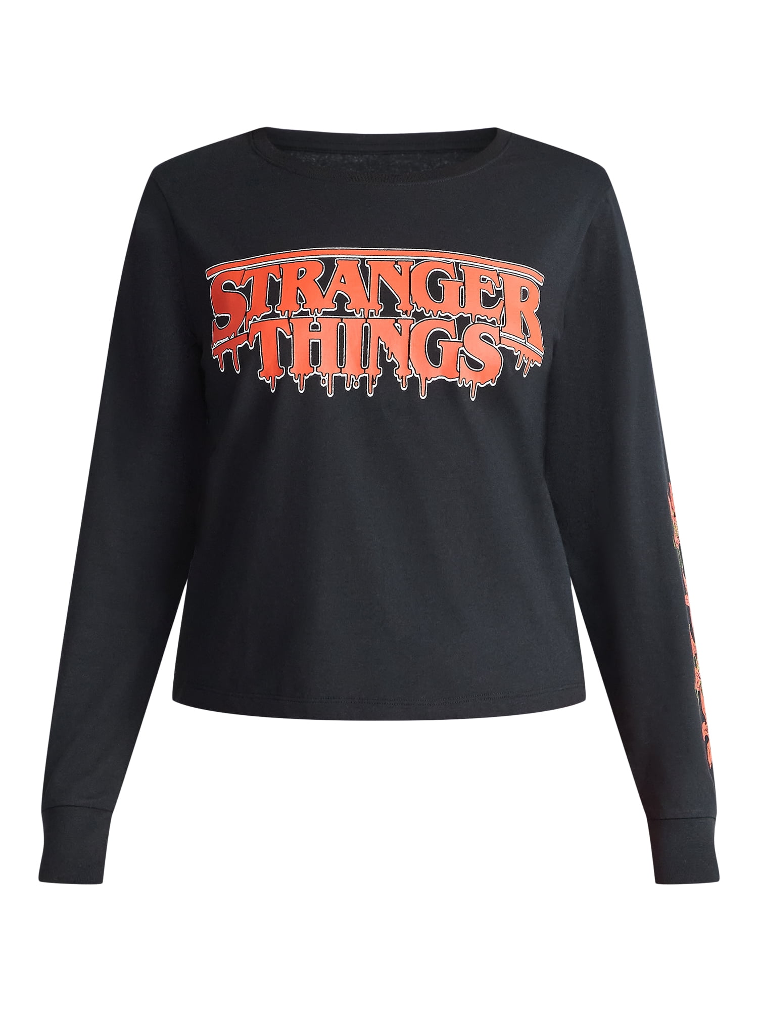 Stranger Things Graphic Cropped Tee with Long Sleeves, Women’s and Women’s Plus