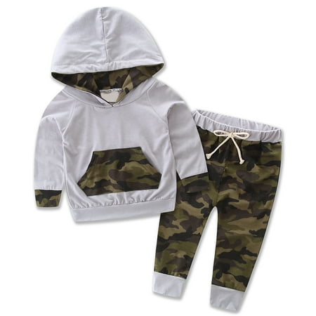 StylesILove Infant Baby Boy Camouflage Hoodie Top and Pants Outfit (70/ 3-6
