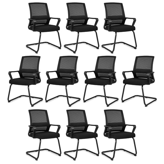 Gymax Office Guest Chair Set of 10 Conference Reception Chair w/ Lumbar Support & Sled Base