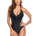 thumbnail image 3 of Lucakuins Bikini de verano de una pieza para mujer, sin mangas, cuello en V, cuello colgante, borlas, natación, verano, playa, traje de baño Lucakuins moda, 3 of 9