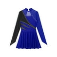 thumbnail image 4 of TiaoBug Womens Rhinestone Figure Ice Skating Dress Mesh Long Sleeve Leotard Tutu Dress Lyrical Dancewear Royal Blue XXL, 4 of 7