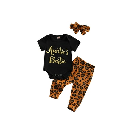 

Domingbub Infant Baby Girls Leopard Outfits Floral Top Shirt Long Legging Pants Summer Letter 2Pcs Clothes Sets Black 12-18 Months