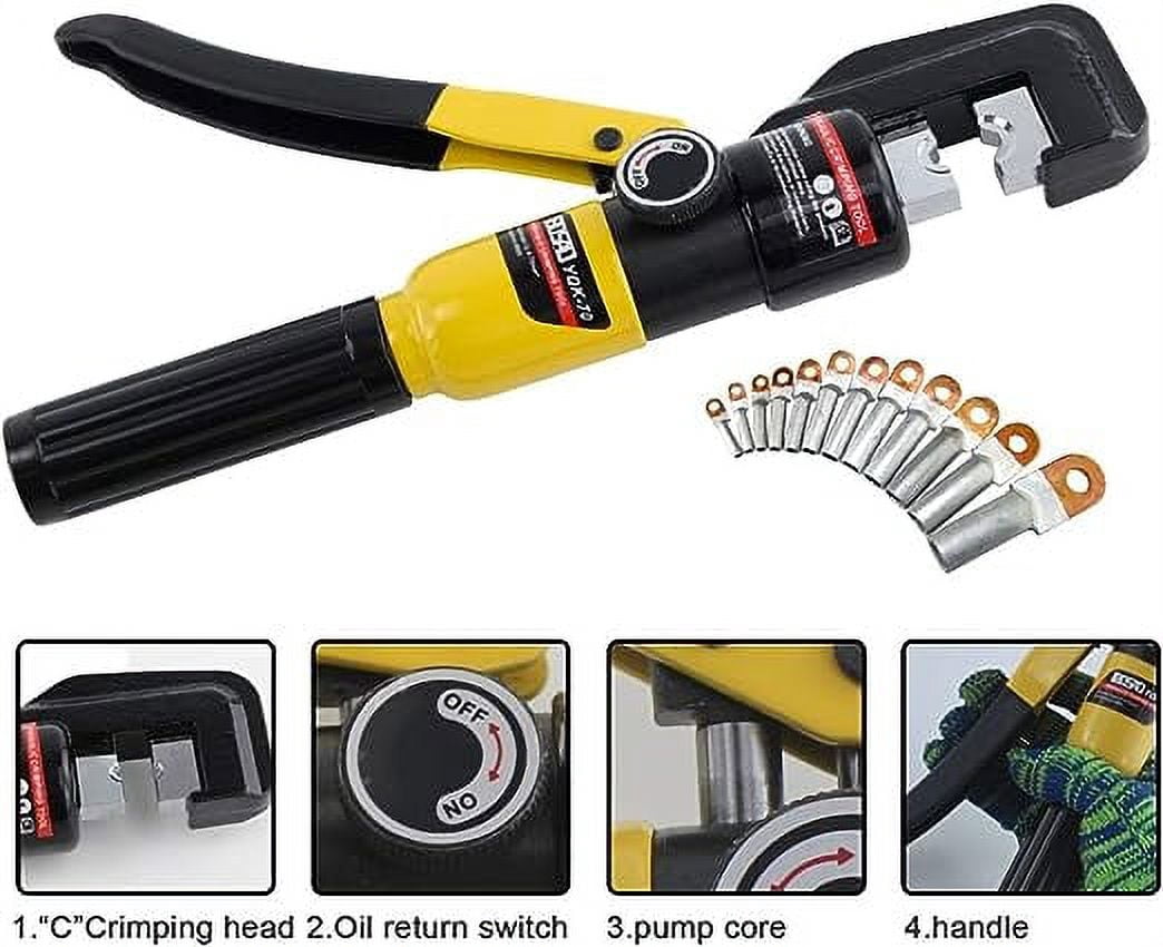 XIHAMA 10 Ton Hydraulic Wire Crimper Battery Cable Lug Terminal Crimping Tool with 9 Dies