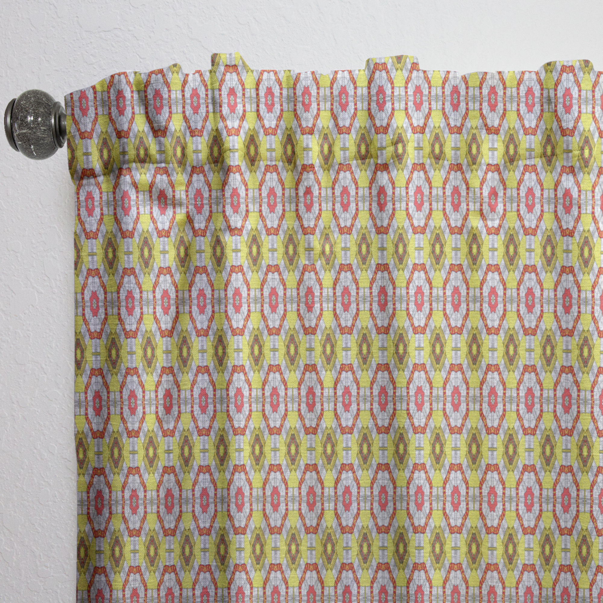 Designart 'Red and Yellow Retro Ethnic Kaleidoscope Design' Mid-Century Modern Curtain Panel