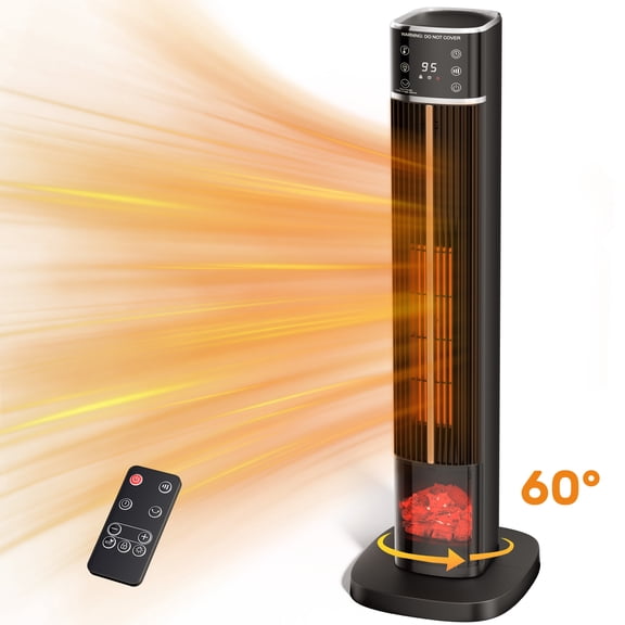 EDX 32" Space Heater with Remote, 1500W DC Motor, 60° Oscillation, Overheat & Tip-Over Protection, Ceramic Tower Electric Heater for Indoor Use