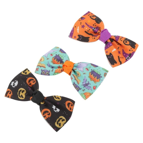 Unique Bargains 3 Pcs Duckbill Clip Halloween Print Hair Clip for Women Orange Blue
