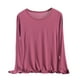 thumbnail image 2 of HongQid Women's Crew Neck Long Sleeve Shirts Basic Loose Fit Layering Modal Cotton Tops, 2 of 6