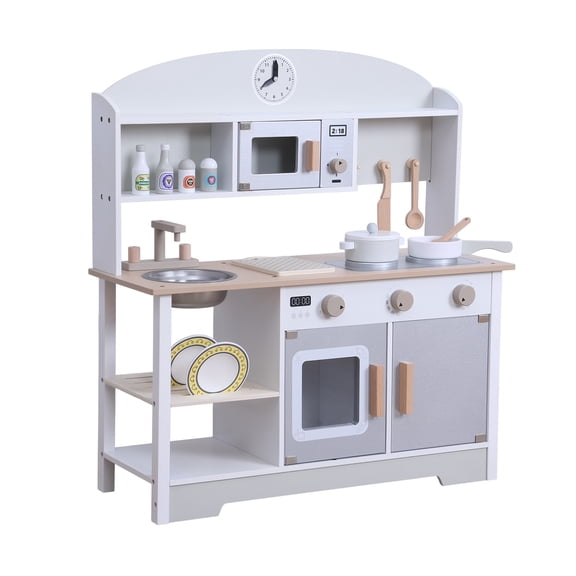 Wooden Play Kitchen Set with Rich Accessories, Sturdy Construction Pretend Play Kitchen Set, Children Dollhouse Toys for Motor Skills