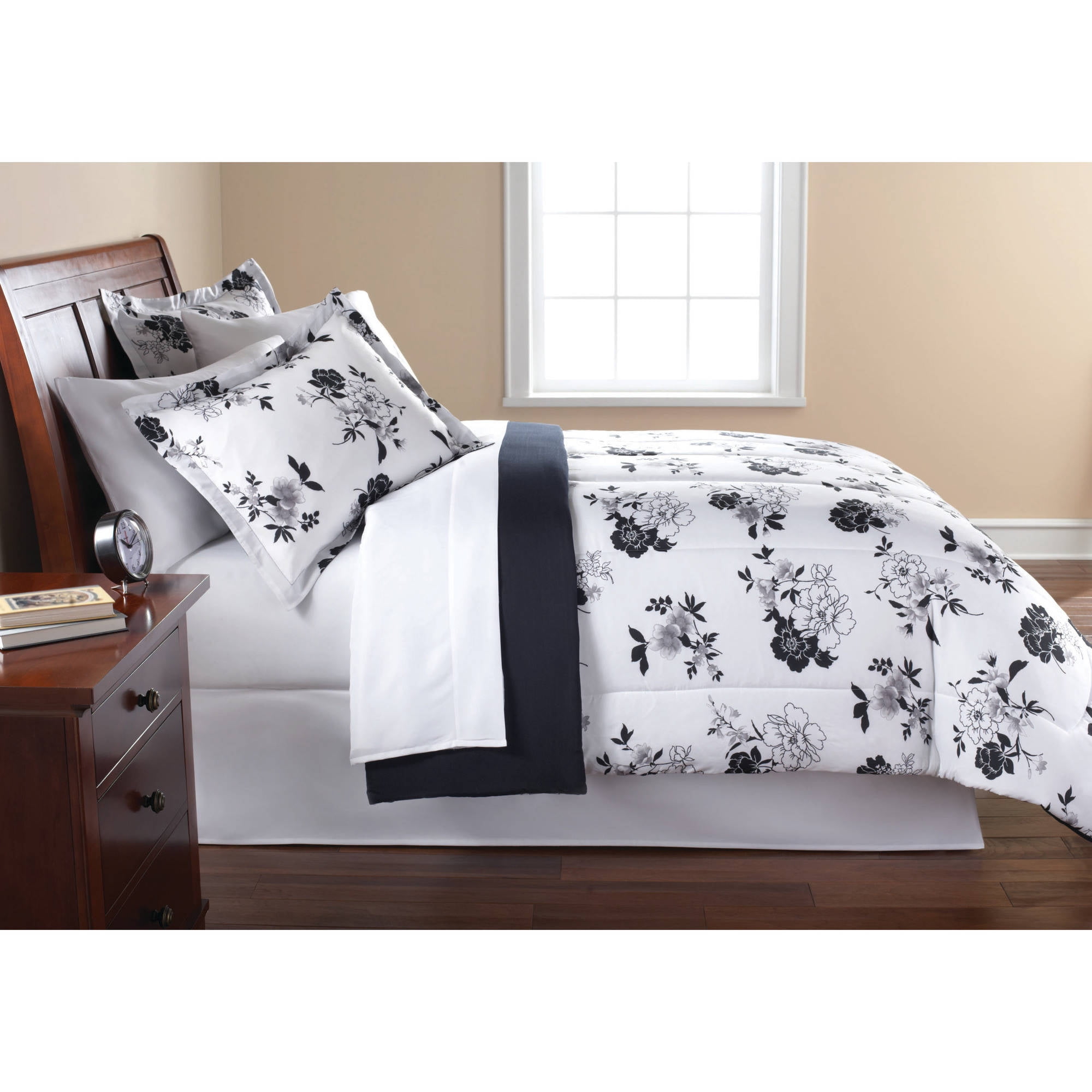 Mainstays Black White Floral Bed In A Bag Comforter Set 1 Each