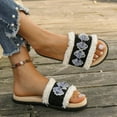 thumbnail image 6 of Xfvqtps Slides for Women Flat Woven Sole Checkered Bow Fringe Non Slip Comfortable Breathable Summer Beach Sandals Black, 6 of 7
