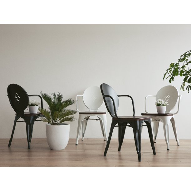 Metal Dining Chair with Wood Seat - Black LORANE - Walmart ...