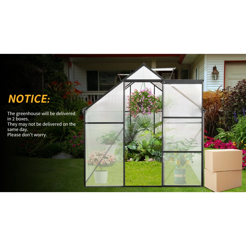 6x12 FT Walk-In Greenhouse Black - Aluminum Frame with Raised Base & All-Season Durability