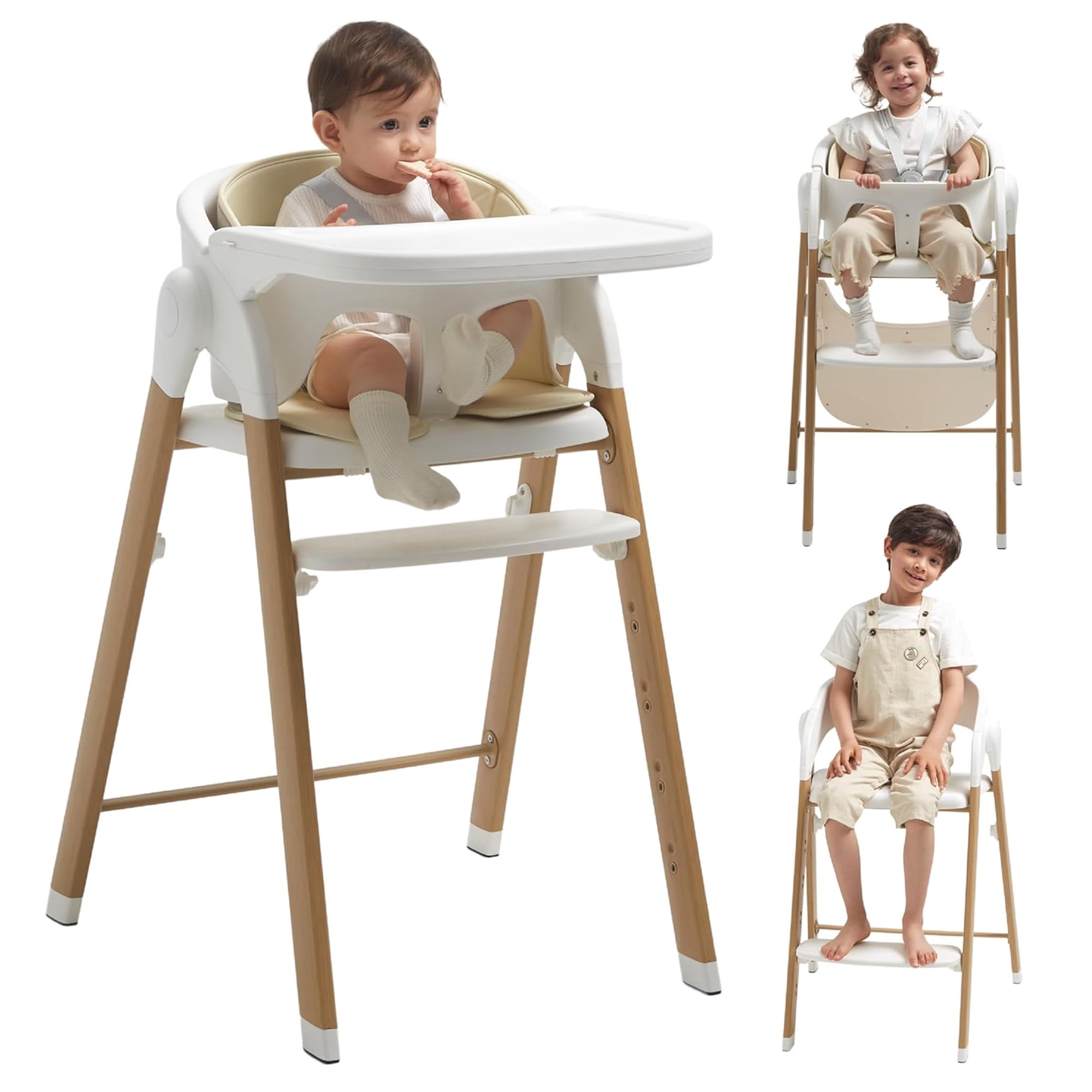 KUB Foldable High Chair for Babies and Toddlers, Adjustable & Easy Clean, White