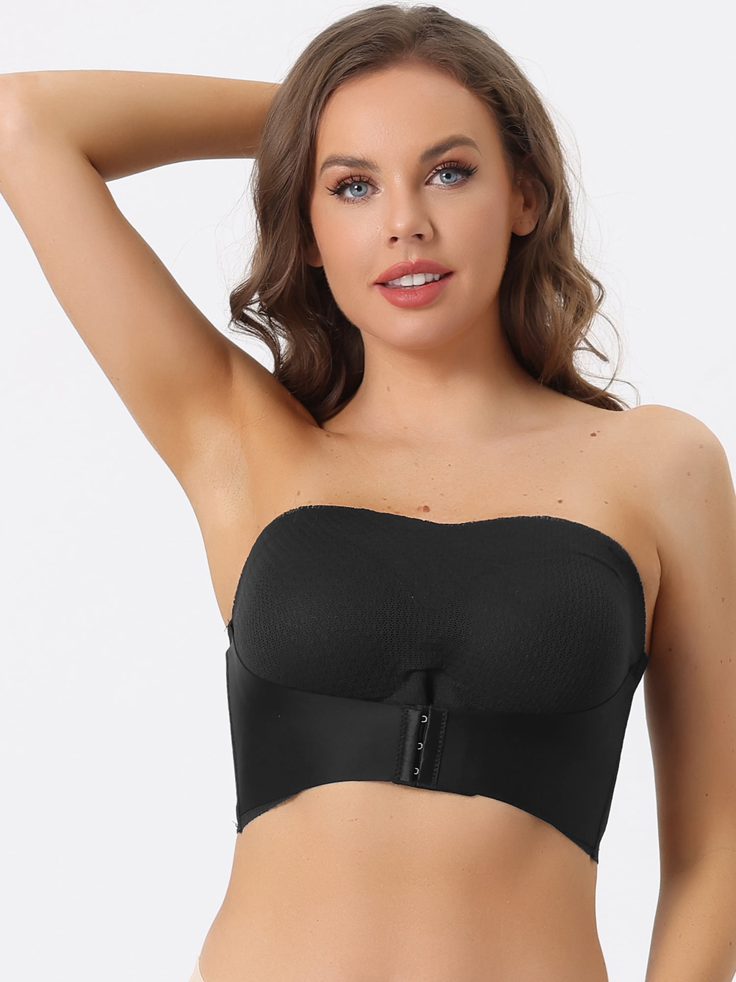Unique Bargains Women's Wirefree Bras Strapless Breathable Push-up Bralette M Black