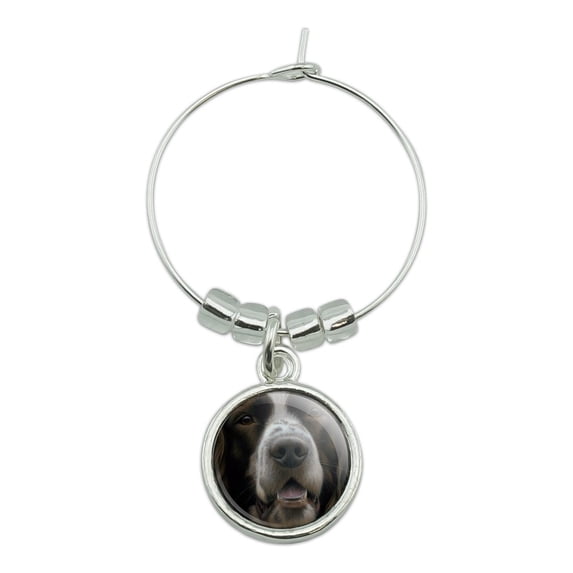 English Springer Spaniel Dog Face Closeup Wine Glass Charm Drink Marker