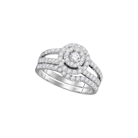 Solid 14k White Gold Round Diamond Bridal Wedding Engagement Ring Band Set 1.00 Ct. - Size 6.5