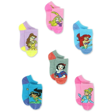 Princess Crown Socks - Disney Princess Girls Toddler 6 Pack No Show Socks Set DP237GNS