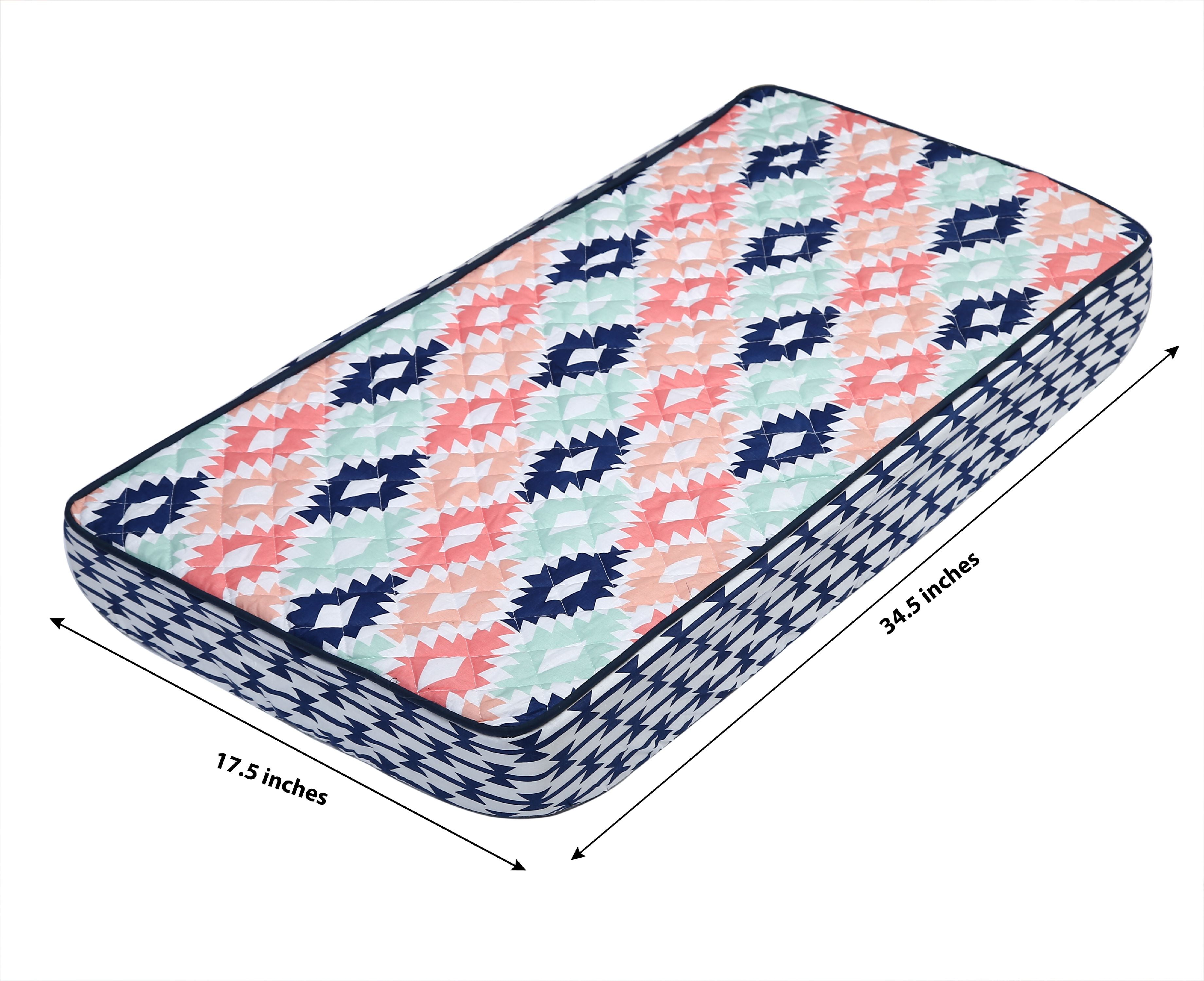 Bacati - Emma Aztec Quilted Top 100% Cotton Percale with Polyester Batting Diaper Changing Pad Cover, Kilim Coral/Mint/Navy
