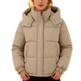 thumbnail image 2 of Women's Puffer Jacket, 2025 New Style Lightweight Quilted Down Coat with Zip Front, Warm Winter Outerwear for Women, Packable Travel Puffer Coat with Hood, Casual Cropped Insulated Jacket Khaki M, 2 of 6