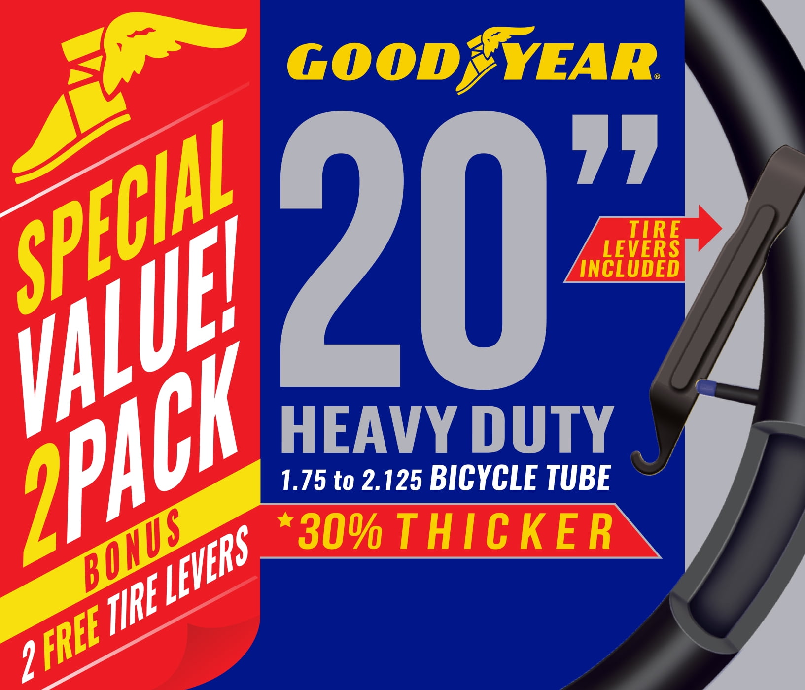Goodyear 20' x 1.75-2.125 Heavy Duty Bike Tube, 2 Pack