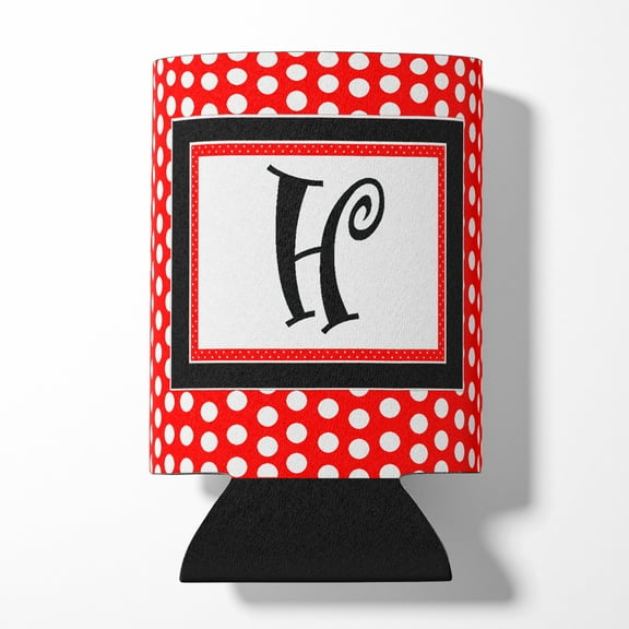 Letter H Initial  - Red Black Polka Dots Can or Bottle Hugger