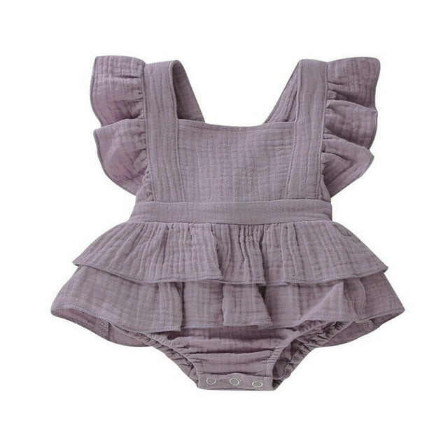 Ensemble de Tenue pour Nouveau-Né Bébé Fille : Barboteuse Sans Manches à Volants